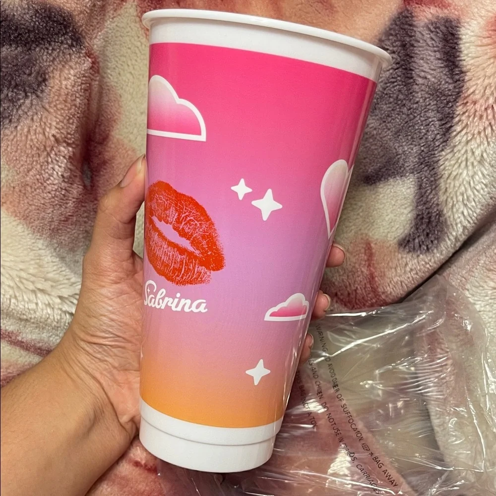 Sabina Carpenter x Dunkin Vibrant Pink and Orange Cup